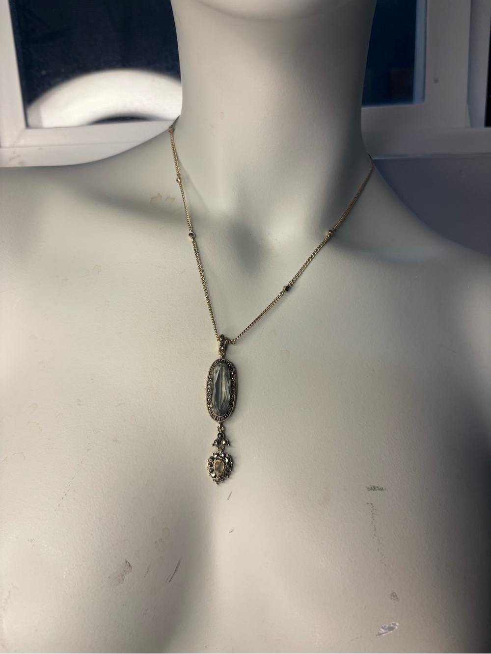 Estate by Monet Grey -Tone Pendant Necklace with Grey Clear Oval Crystal